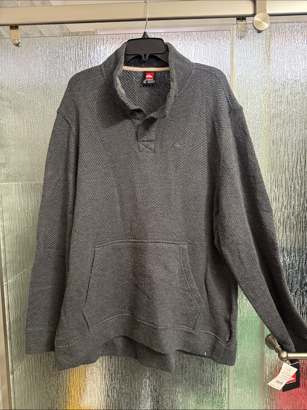 Quiksilver Men's Charcoal 1/4 Button-Up Shawl Collar Sweater - Picture 1 of 4